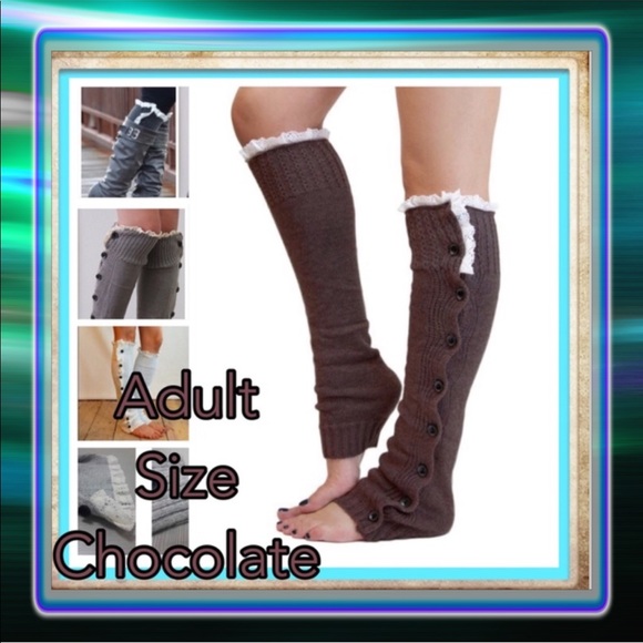 LEG WARMERS Chocolate Buttoned - Picture 2 of 5